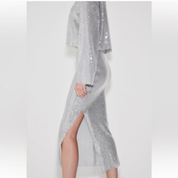Zara * Set Sequin Skirt & Top Silver Size S - Picture 16 of 16